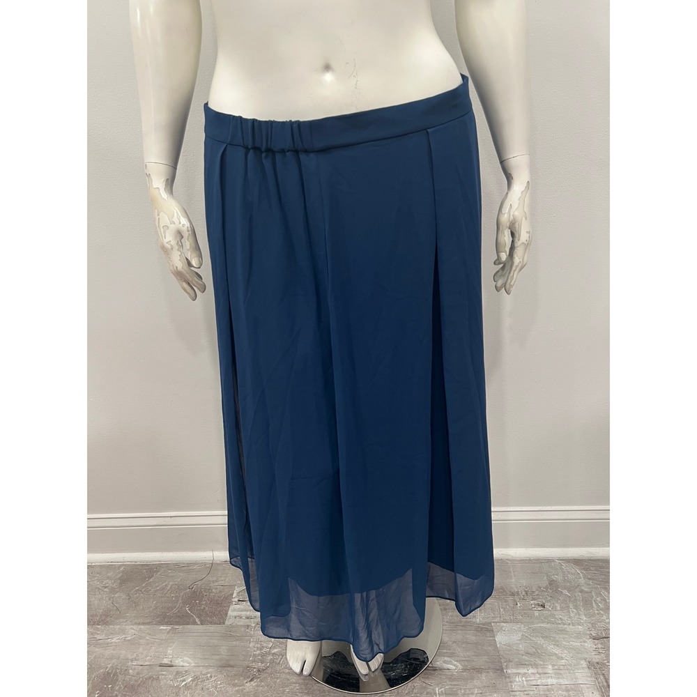 Anne Klein Womens Maxi Skirt Teal Blue Chiffon Overlay Pleated Size 2X NWT